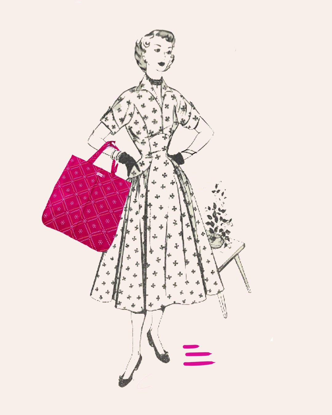 Shopper cotone block print indossata modella ambientazione
