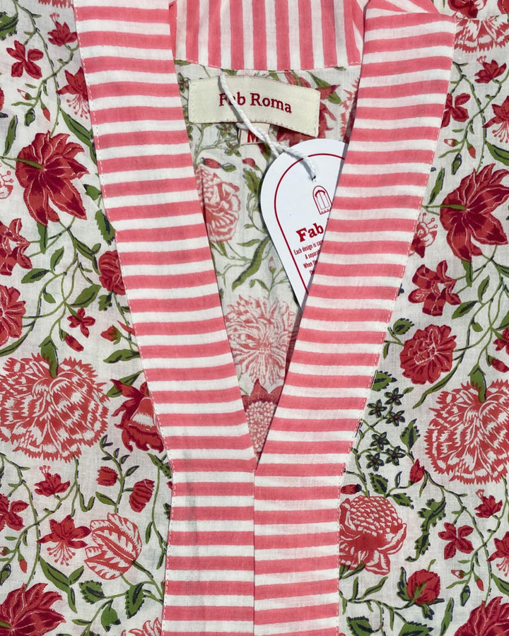 Kaftano donna cotone block print Egadi motivo decorativo vista frontale