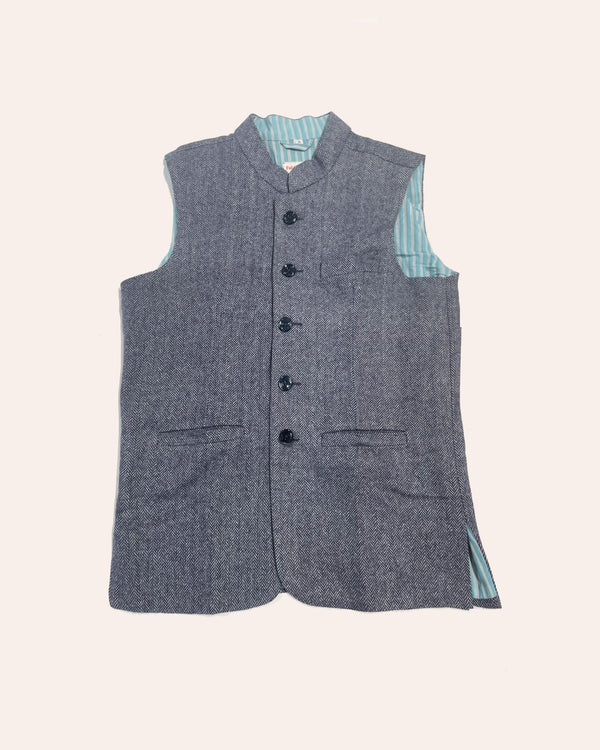 Nehru Jacket Fitted Emily dettaglio tessuto lana tweed donna