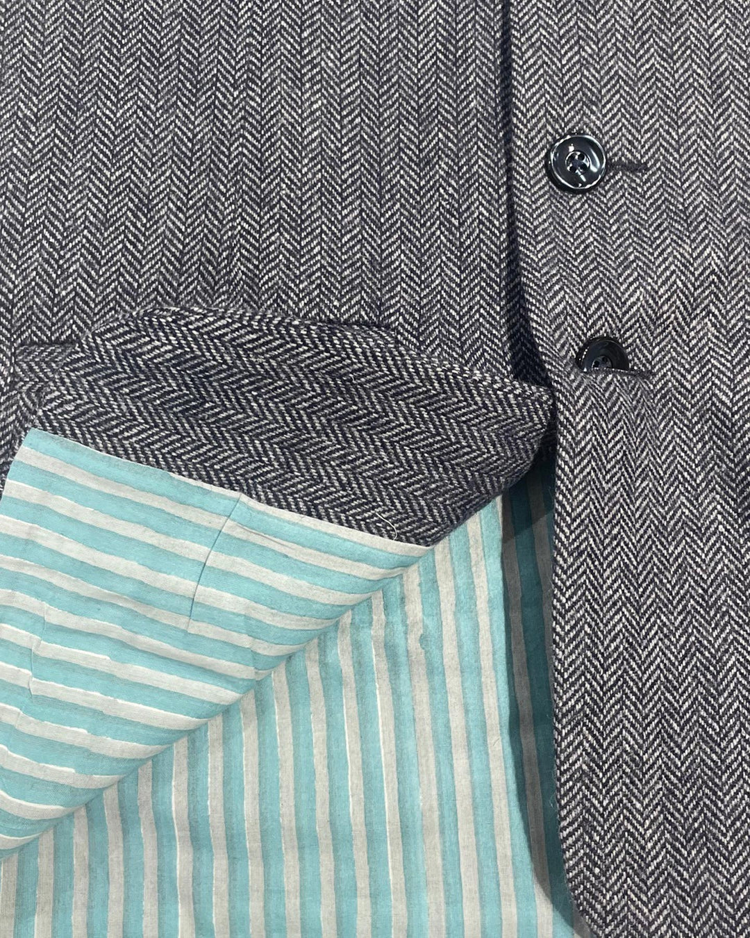 Nehru Jacket Fitted Emily dettaglio fodera cotone a righe colorate