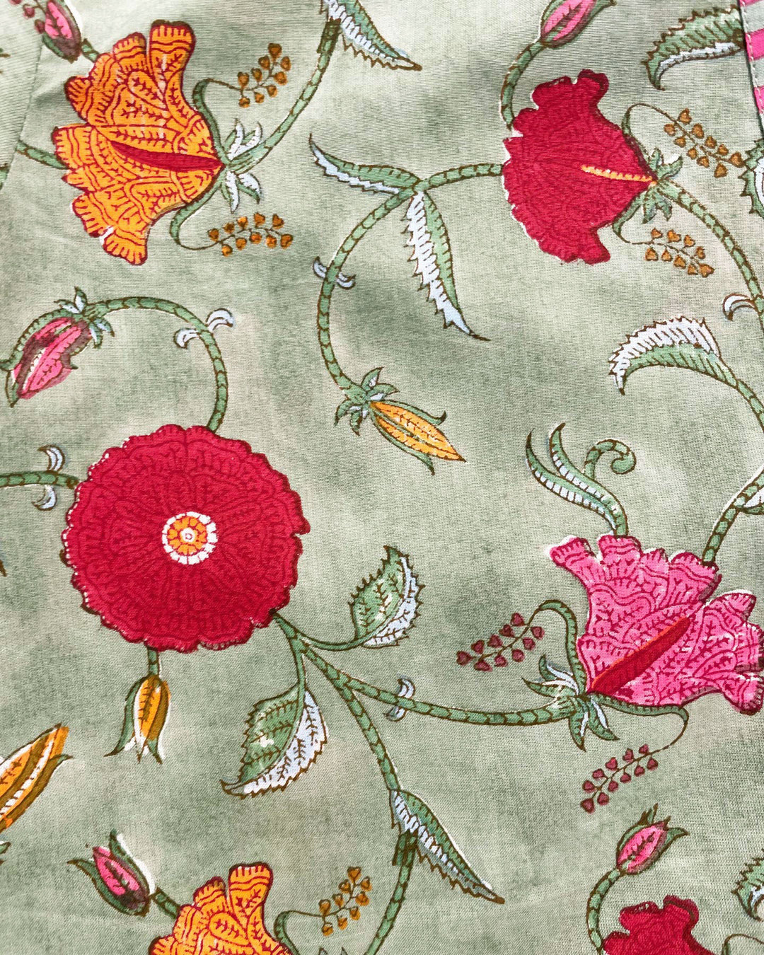 Vestito lungo donna cotone stampato a mano Ellis Flower dettaglio tessuto