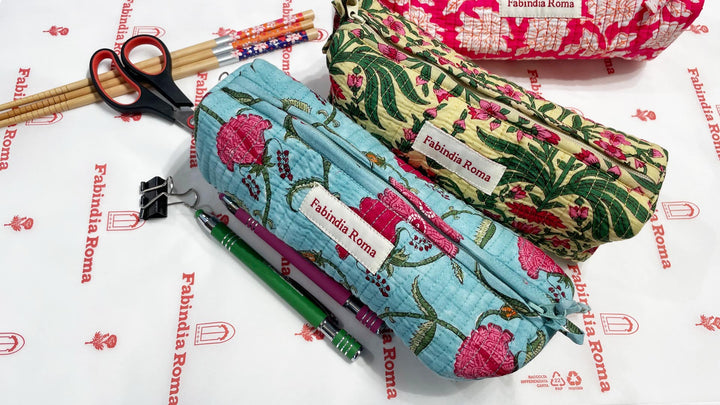 Collezione portapenne trapuntati cotone stampato a mano Fabindia