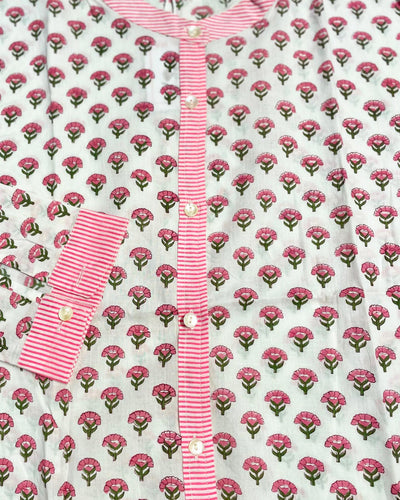 Camicia Bibi Fiordaliso dettaglio stampa floreale block print cotone indiano