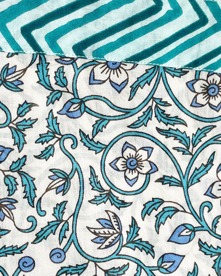 Vestito lungo Fiordaliso cotone stampato a mano dettaglio tessuto artigianale