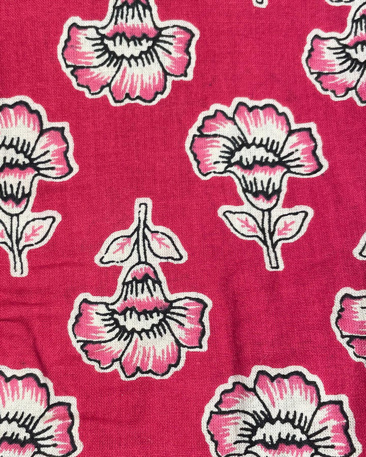 Kaftano Fragola dettaglio stampa block print su cotone rosa artigianale