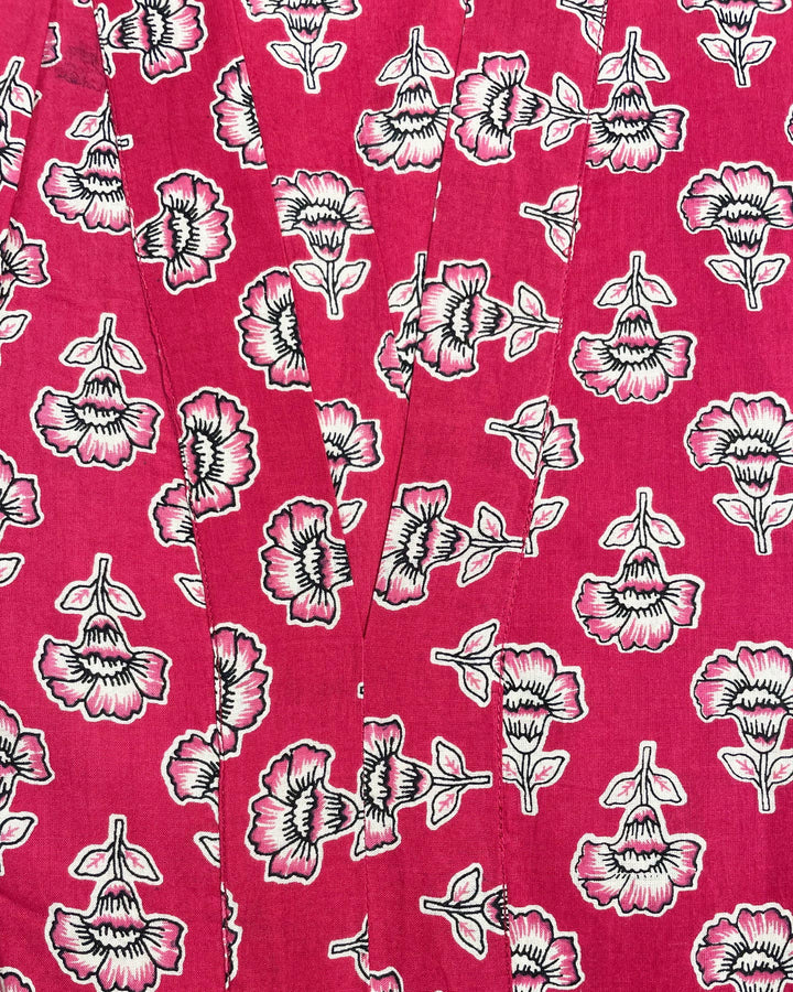 Kaftano donna Fragola cotone block print dettaglio bordo collo e polsini