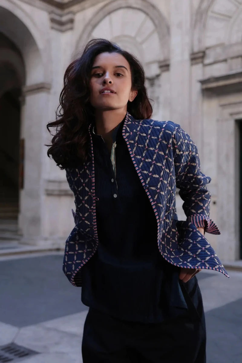 Giacca trapuntata Edward lato reversibile cotone stampato dettaglio