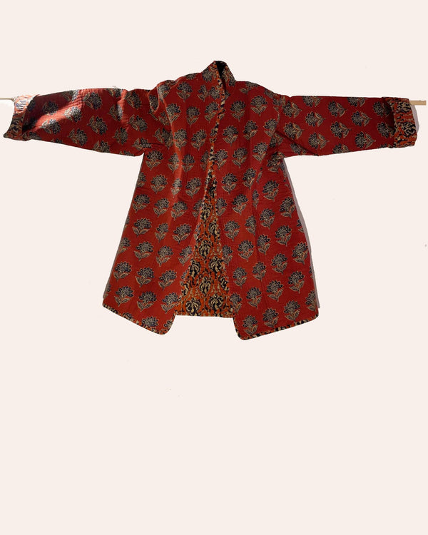 Giacca morbida trapuntata Ghani cotone stampato toni naturali vista frontale