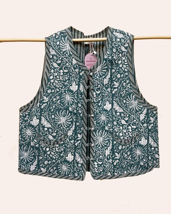 Gilet trapuntato Emerald dettaglio tessuto cotone verde stampato