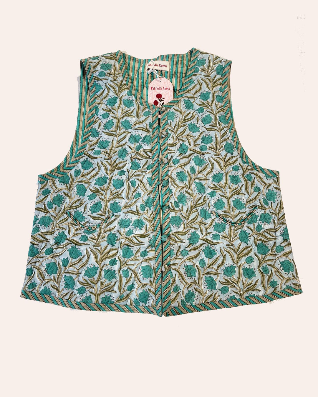 Gilet trapuntato Lapis cotone blu lapislazzulo vista frontale