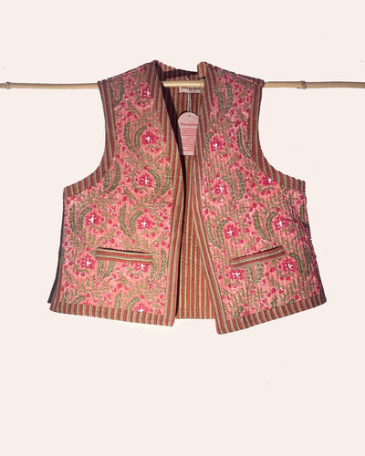 Gilet Moghul Chettinar dettaglio tessuto cotone stampato a mano