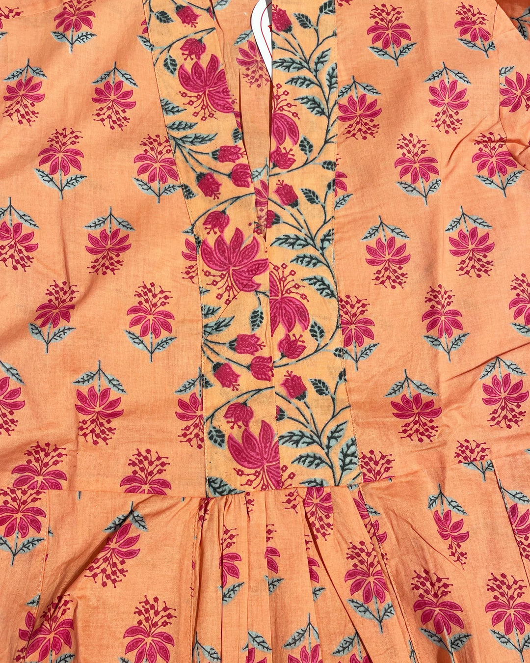 Vestito lungo Glicine cotone indiano stampato a mano dettaglio tessuto artigianale