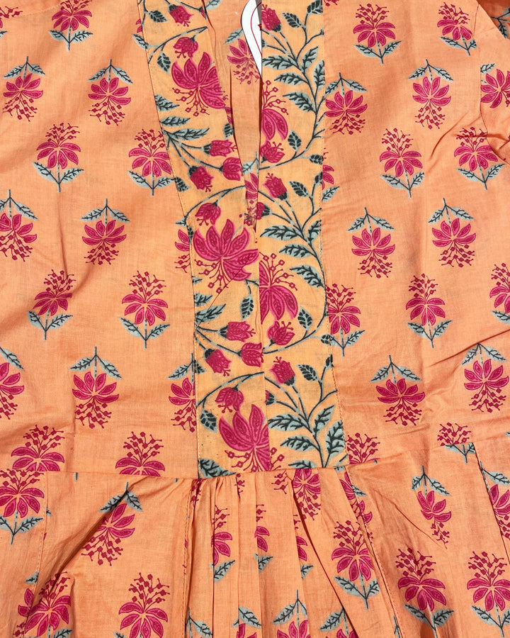 Vestito lungo Glicine cotone indiano stampato a mano dettaglio tessuto artigianale
