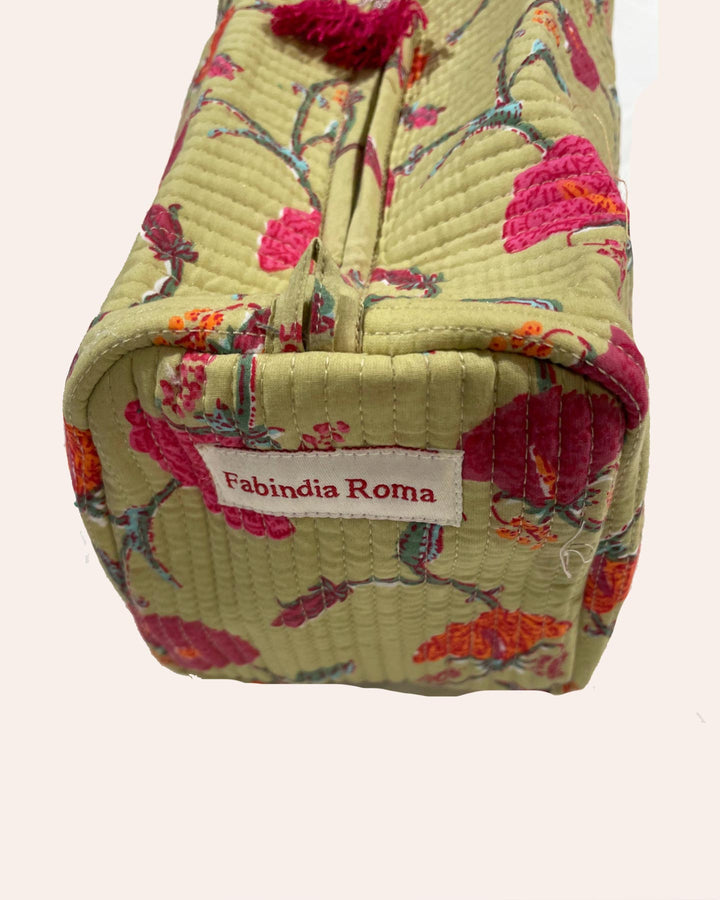 Astuccio Green Rose cotone stampato dettaglio motivo floreale verde