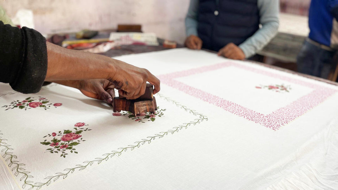 Telo Fleurs des Indes cotone indiano dettaglio