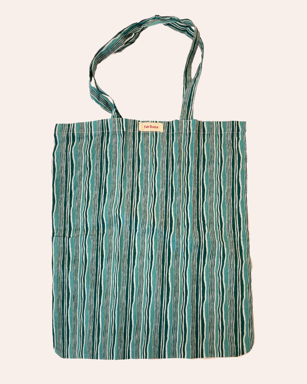 Shopper Hydra cotone stampato a mano block print colori vivaci vista frontale