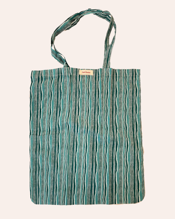 Shopper Hydra cotone stampato a mano block print colori vivaci vista frontale