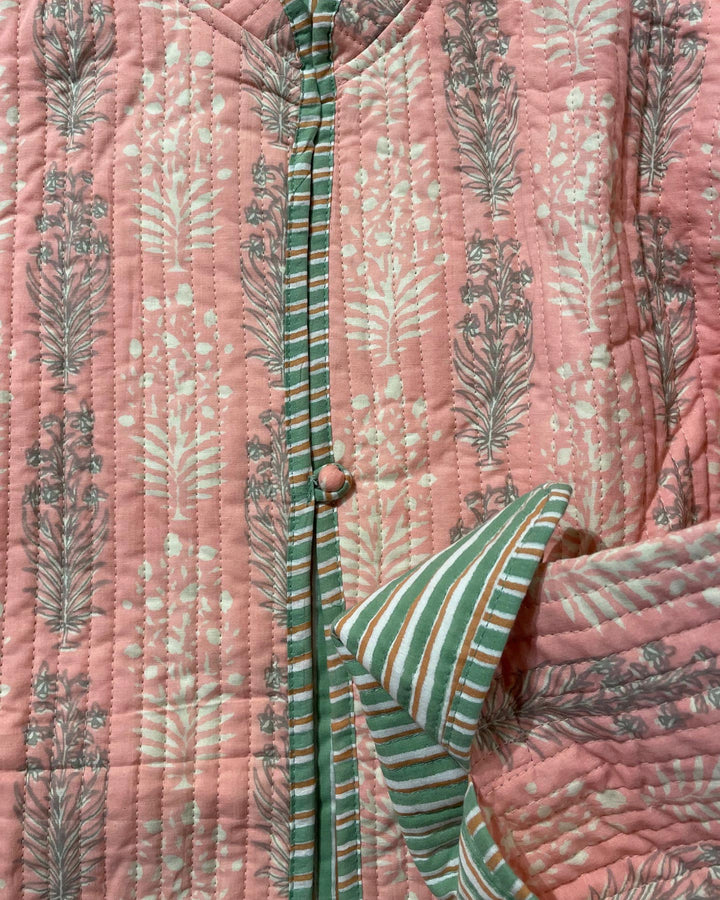 Giacca trapuntata Diana indossata cotone stampato verde donna