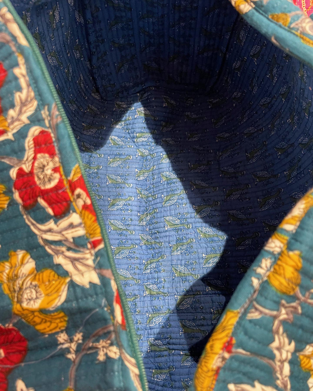 Week Ender Blu Flower interno borsa cotone trapuntato