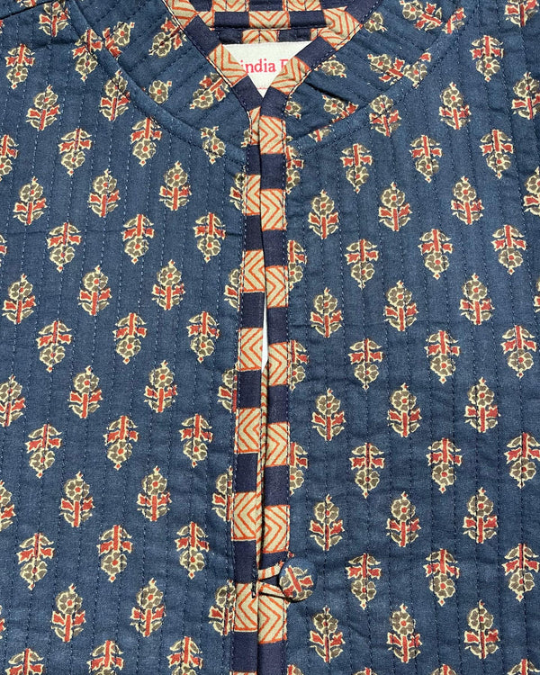 Giacca morbida Kabir dettaglio tessuto cotone blu stampato a mano