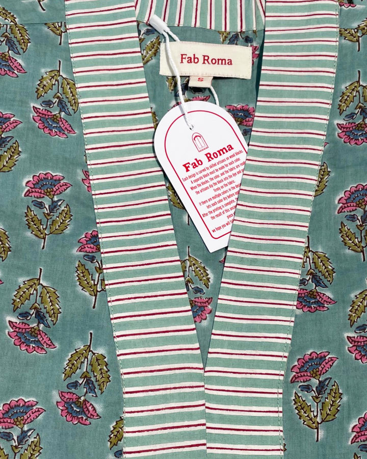 Kaftano donna cotone stampato a mano Eolie motivo decorativo vista frontale