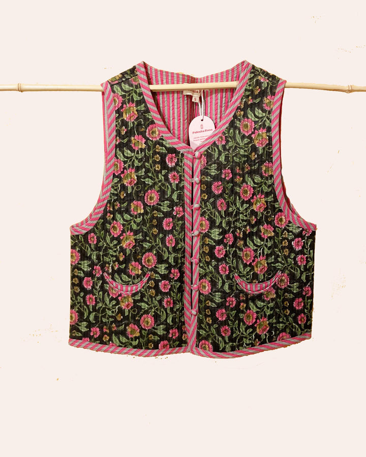 Gilet Ghirlanda dettaglio tessuto cotone stampato motivi ghirlanda