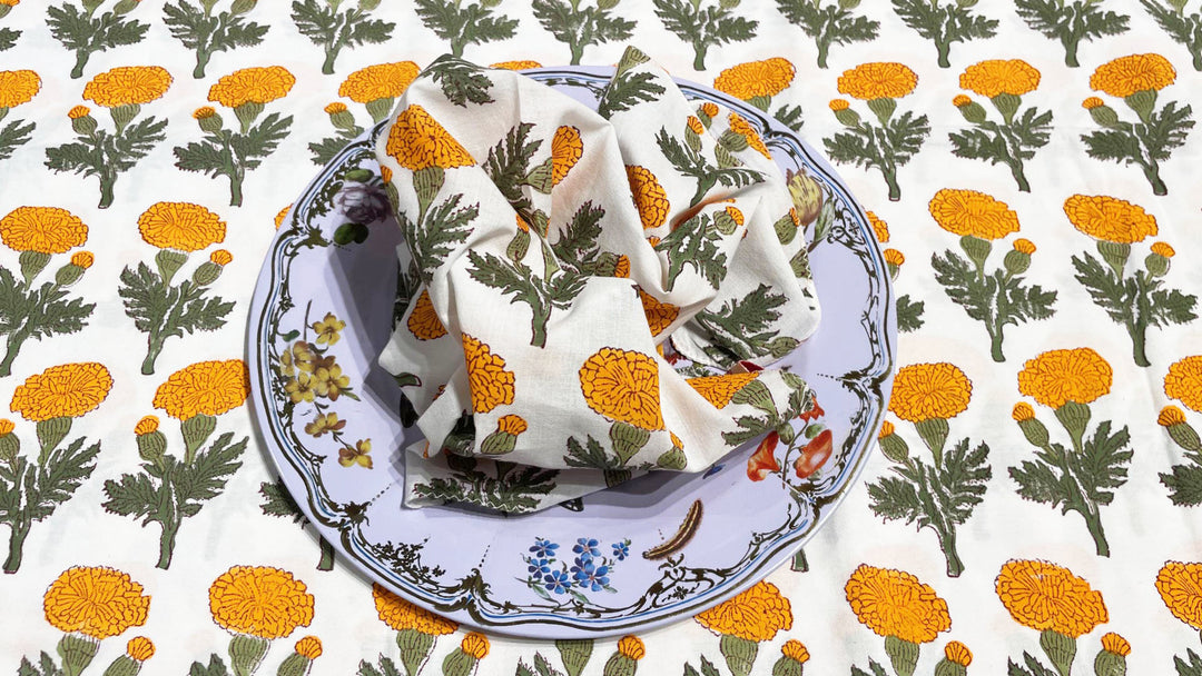Telo copriletto Yellow Marygold cotone stampato giallo calendula