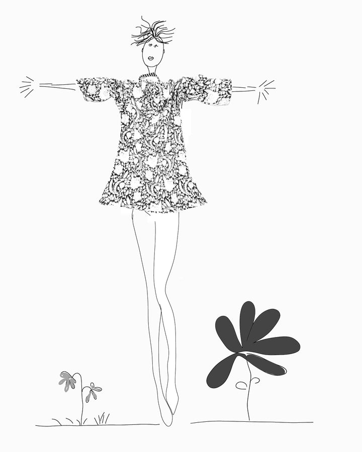 Illustrazione artistica modella con kurta indiana cotone stampato