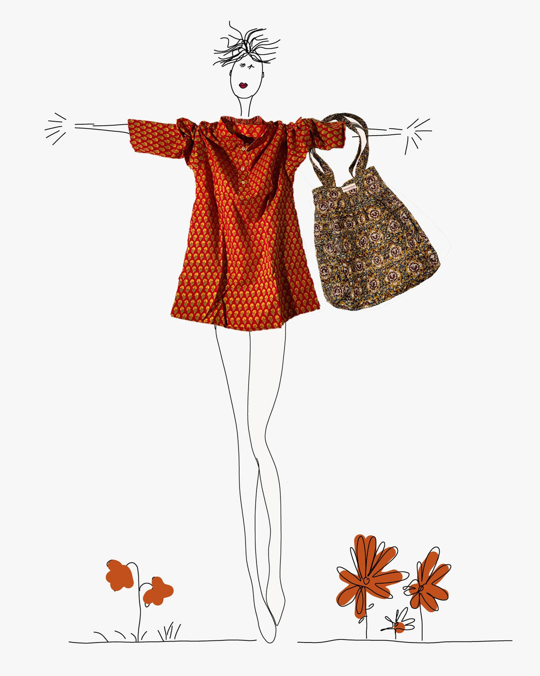 Borsa Croc Bag cotone trapuntato indossata modella
