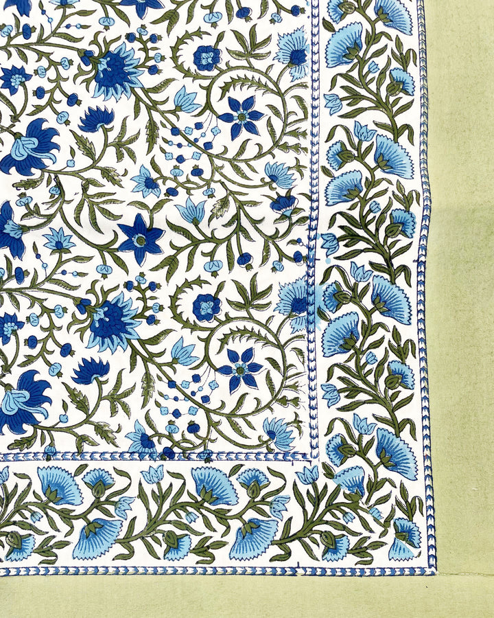 Telo copriletto Blu Prussia cotone stampato a mano