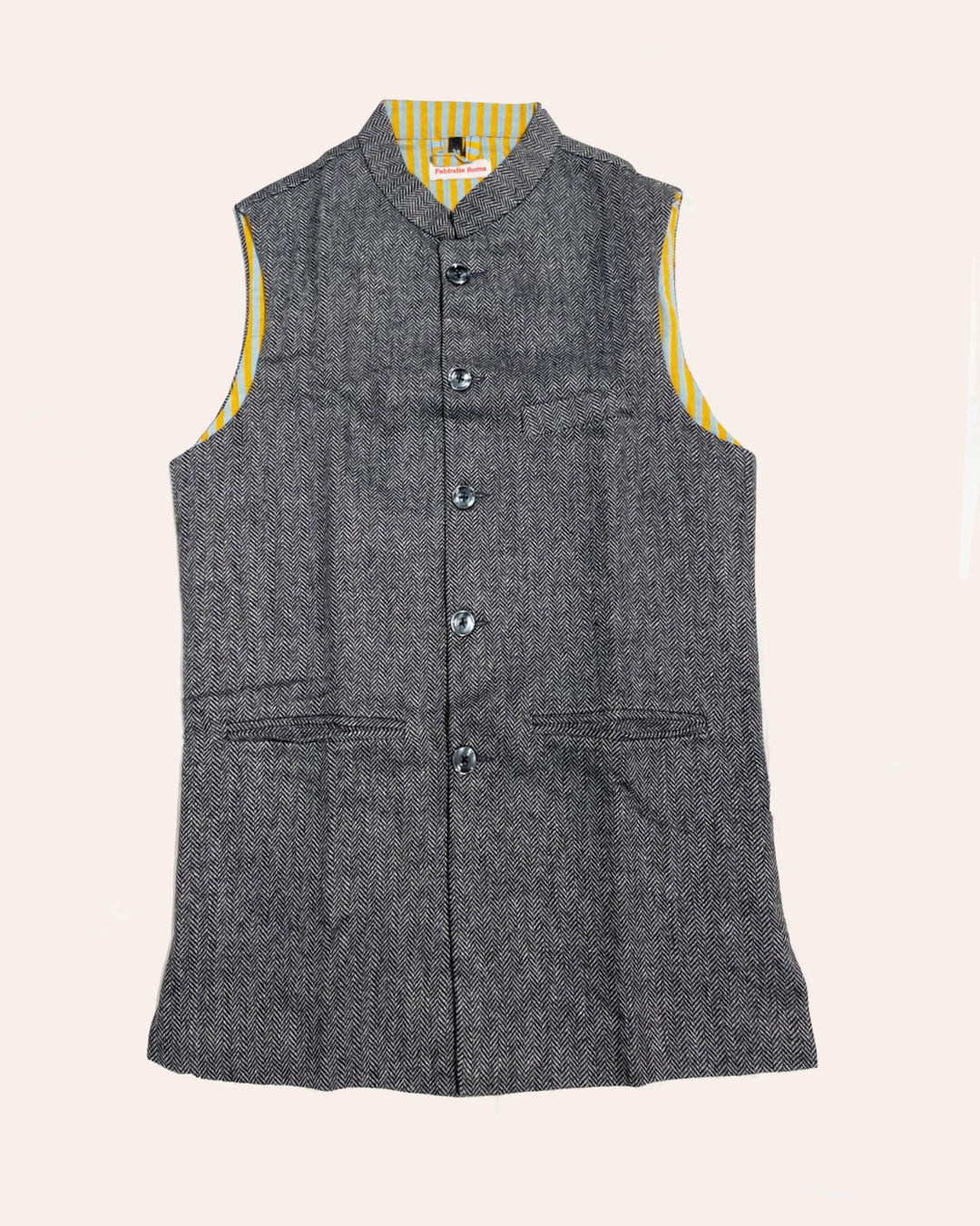 Nehru Jacket Almora dettaglio tessuto lana tweed grigio