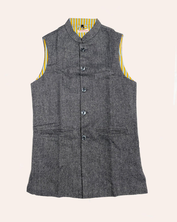 Nehru Jacket Almora dettaglio tessuto lana tweed grigio