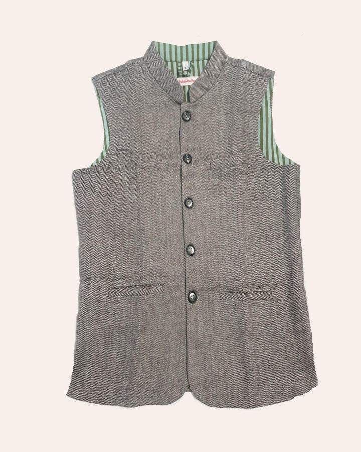 Nehru Jacket Fitted Lucy dettaglio tessuto lana tweed donna