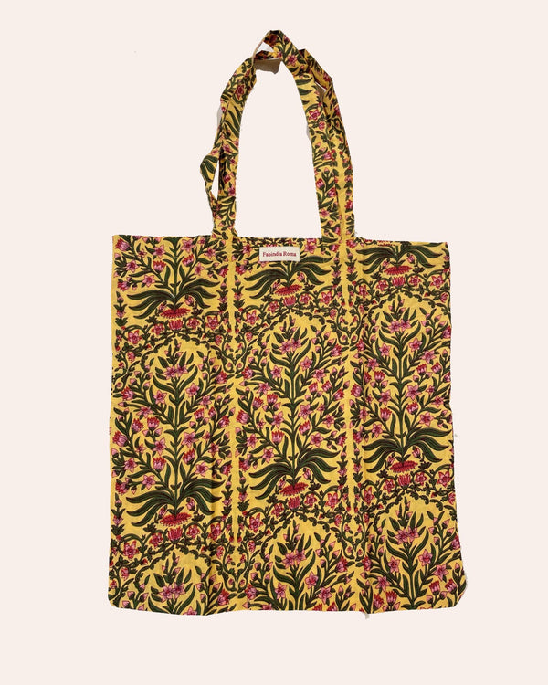 Shopper Persian Garden cotone stampato block print motivo giardino persiano vista frontale