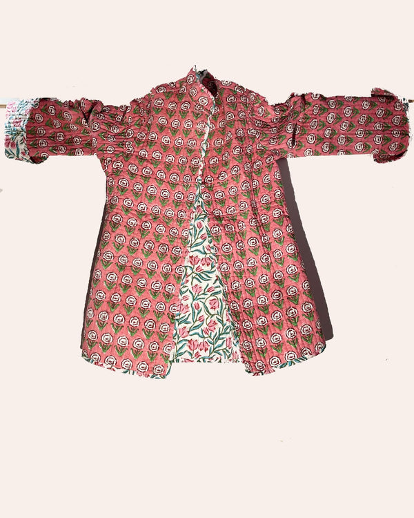 Giacca trapuntata reversibile Pilli cotone fiori rossi fondo bianco vista frontale