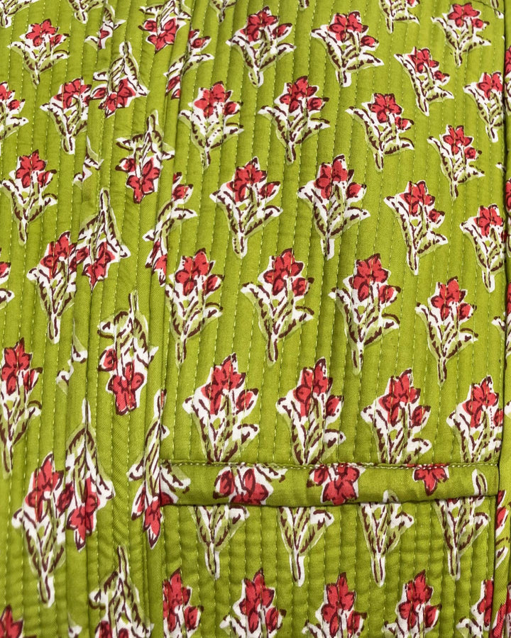 Week Ender Pistacho vista laterale cotone block print