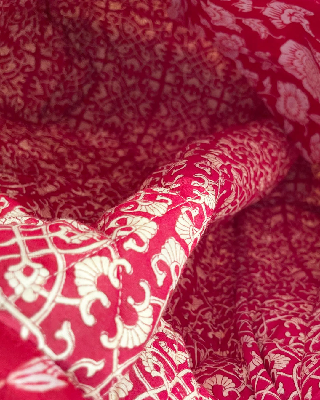 Borsa Croc Red Daisy dettaglio stampa margherite block print cotone