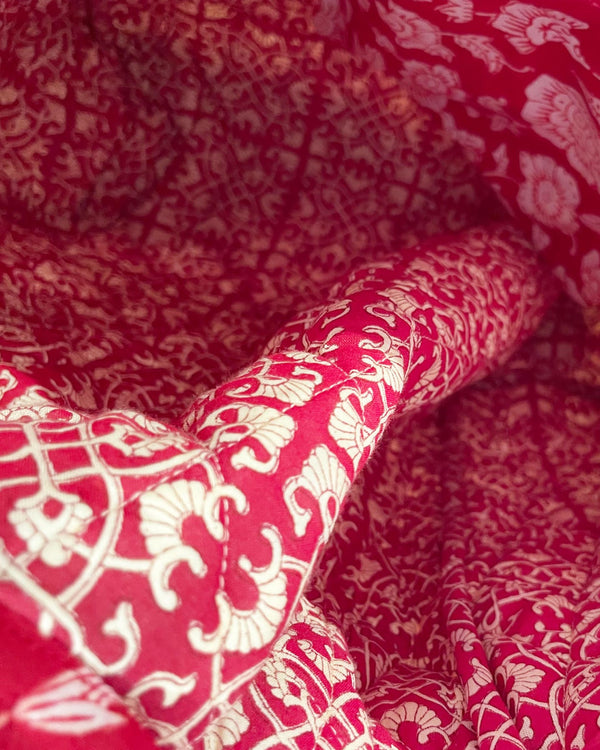 Borsa Croc Red Daisy dettaglio stampa margherite block print cotone
