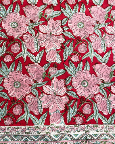 Telo copriletto Red Fields cotone stampato rosso profondo
