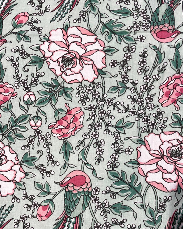 Telo Roses cotone block print dettaglio stampa rose
