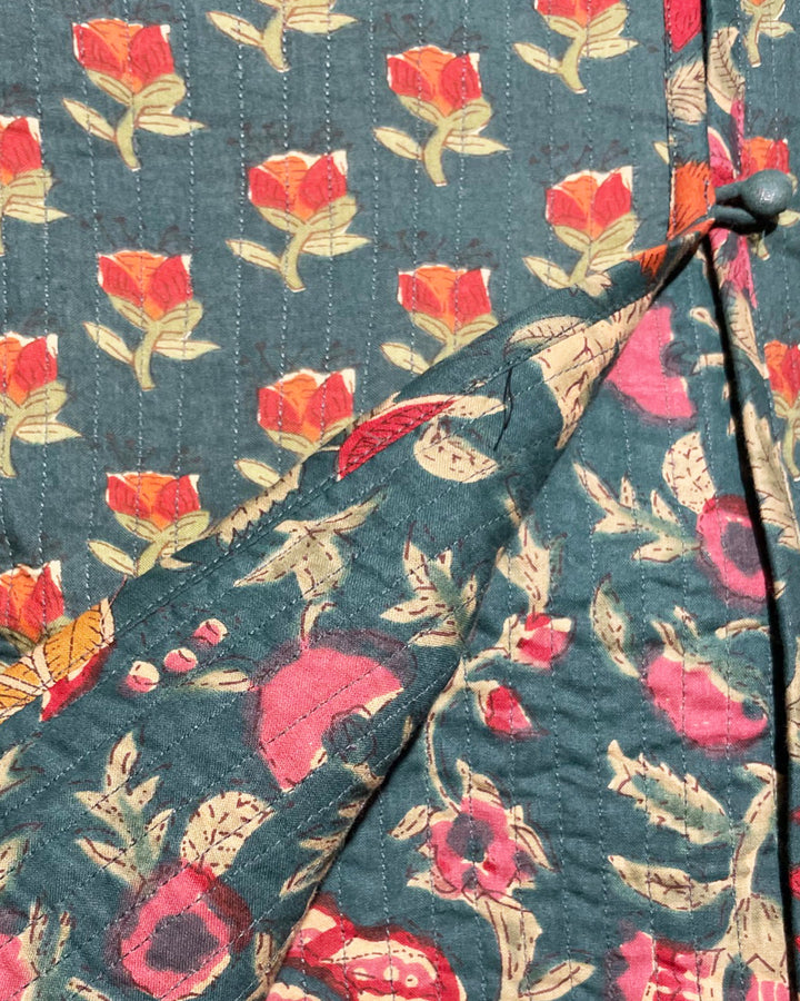 Giacca morbida Fiore Tibet dettaglio fodera interna cotone stampato