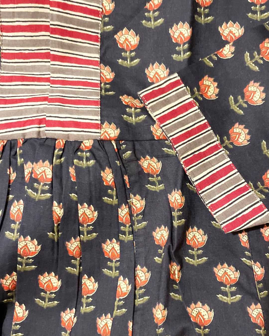 Vestito lungo donna Ulisse cotone stampato a mano dettaglio tessuto artigianale