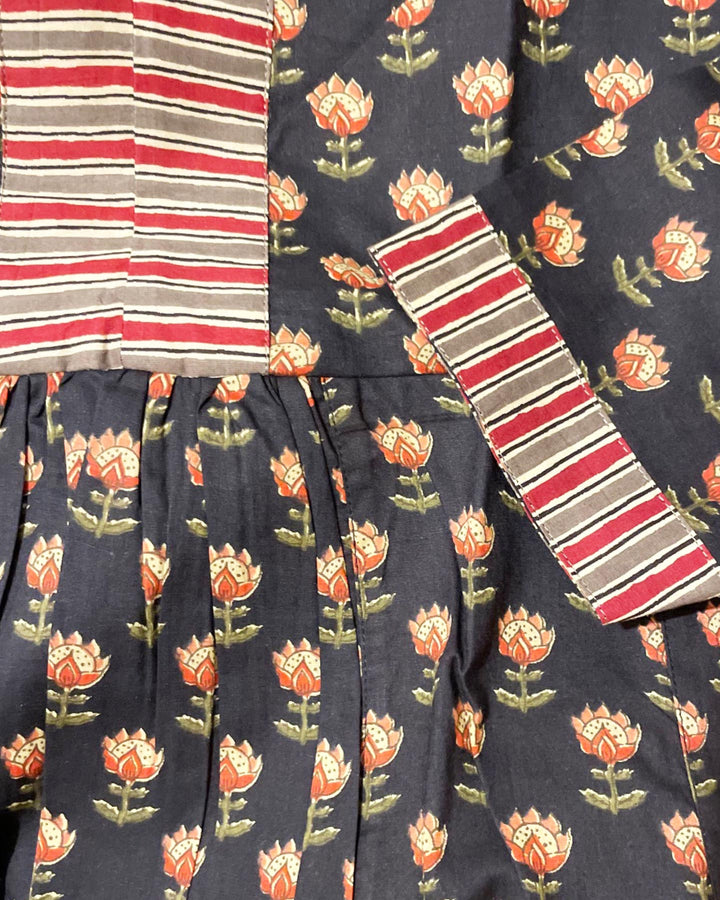Vestito lungo donna Ulisse cotone stampato a mano dettaglio tessuto artigianale