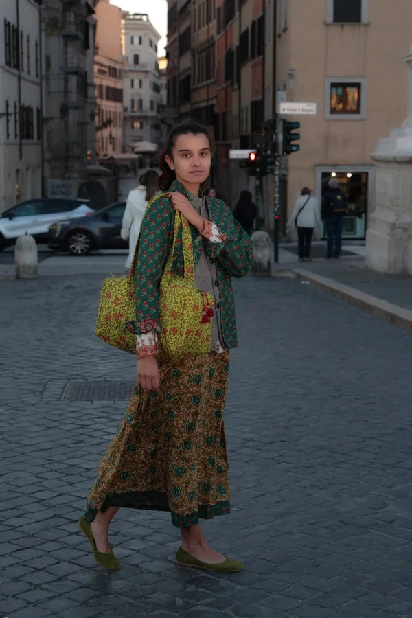 Week Ender Pistacho borsa weekend cotone trapuntato verde