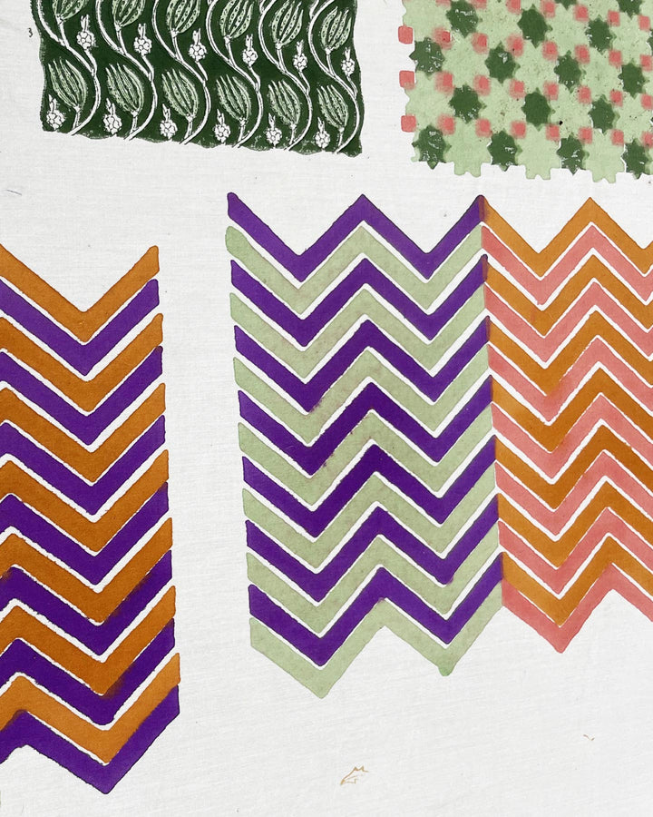 Astuccio Zig Zag cotone stampato a mano dettaglio motivo e colori