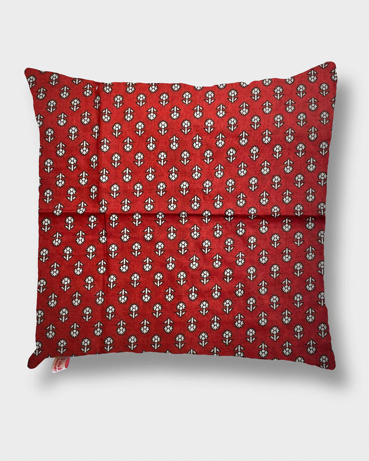 Copricuscino Autumn Flower cotone stampato a mano motivo floreale vista frontale