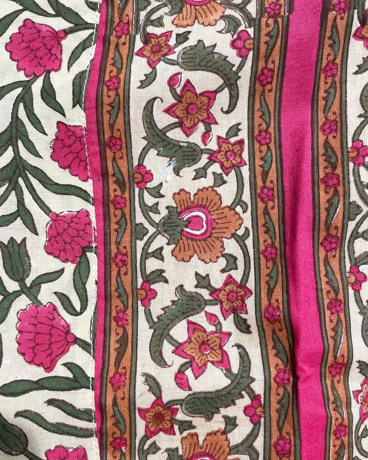 Kaftano Orchidea cotone block print dettaglio bordo e polsini decorativi