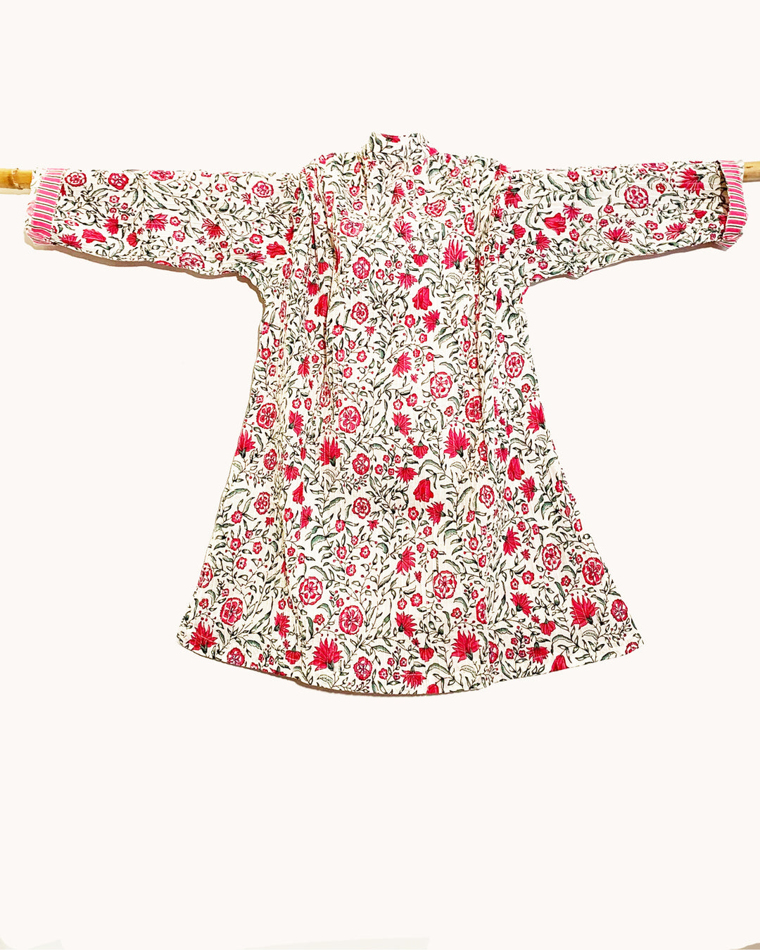 Camicia Pintuck Genziana cotone a pieghe stampa floreale magenta e verde vista posteriore