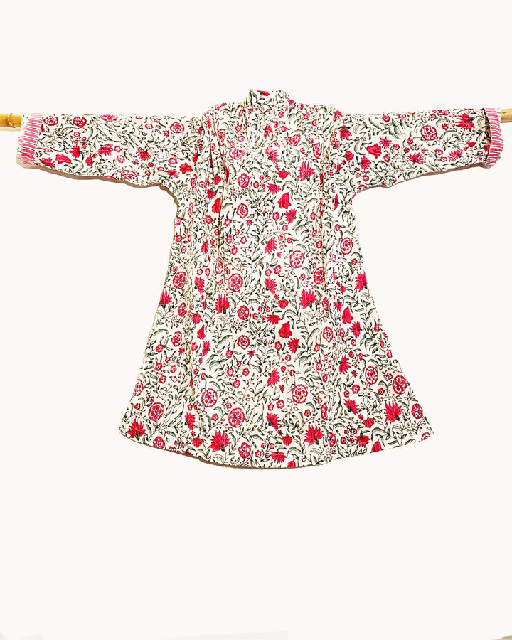 Camicia Pintuck Genziana cotone a pieghe stampa floreale magenta e verde vista posteriore