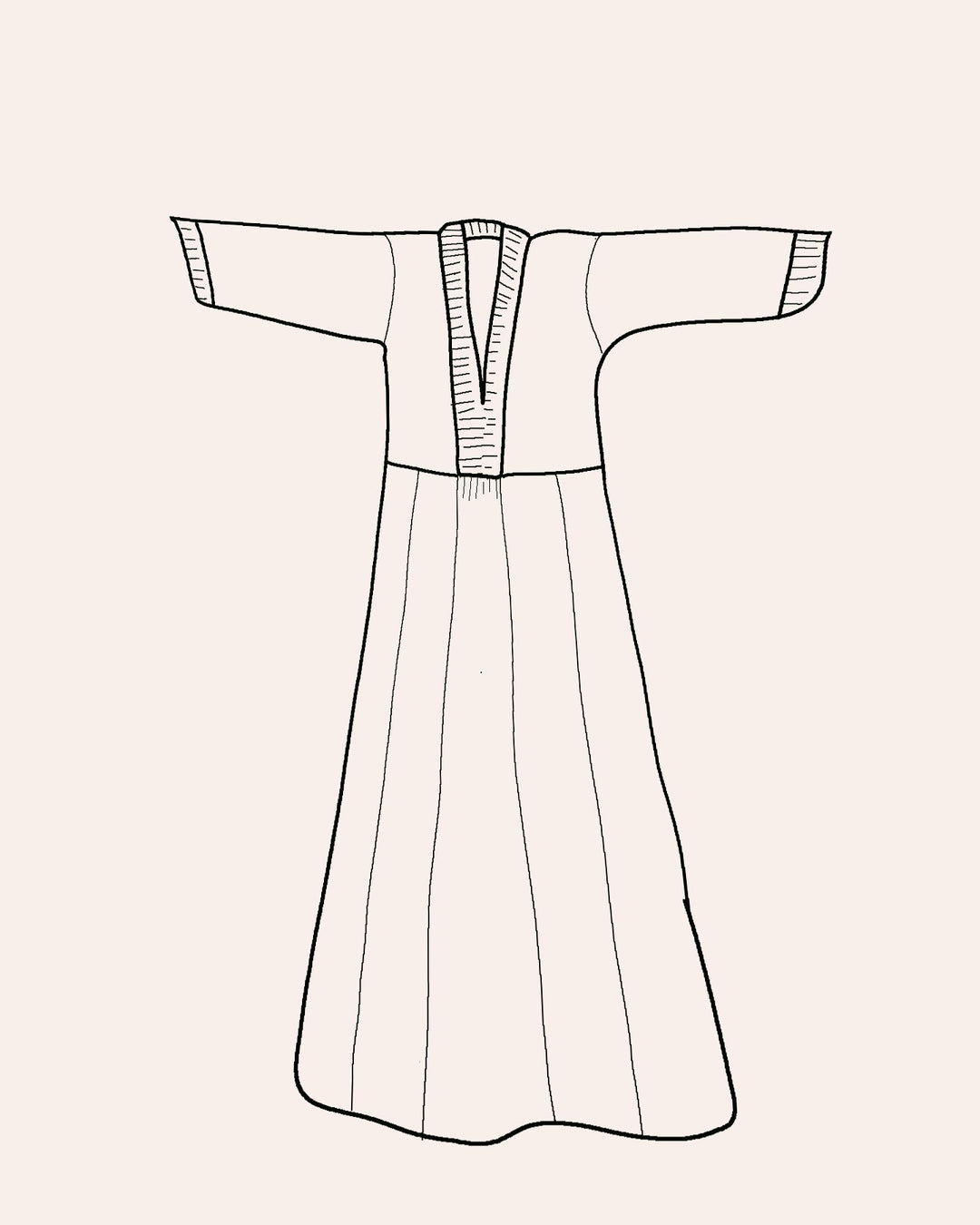 Sagoma illustrata kaftano Roma vestito lungo donna cotone stampato